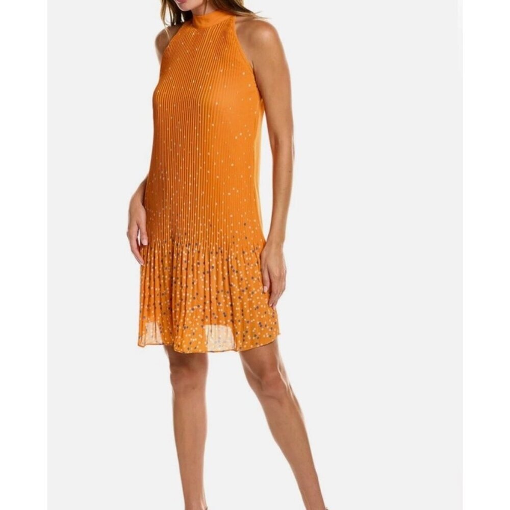Nanette Lepore Crepe Chiffon pleated polka dot dress orange retro party sz 14